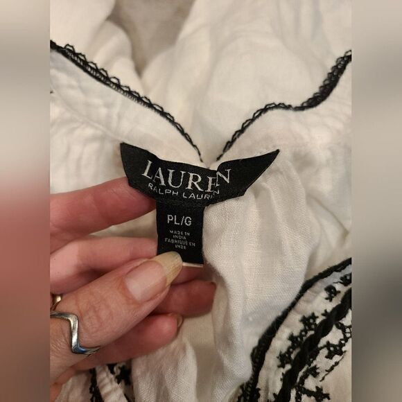 Lauren Ralph Lauren Embroidered Beaded Linen Blouse, Boho Cottagecore | PL - Picture 4 of 14